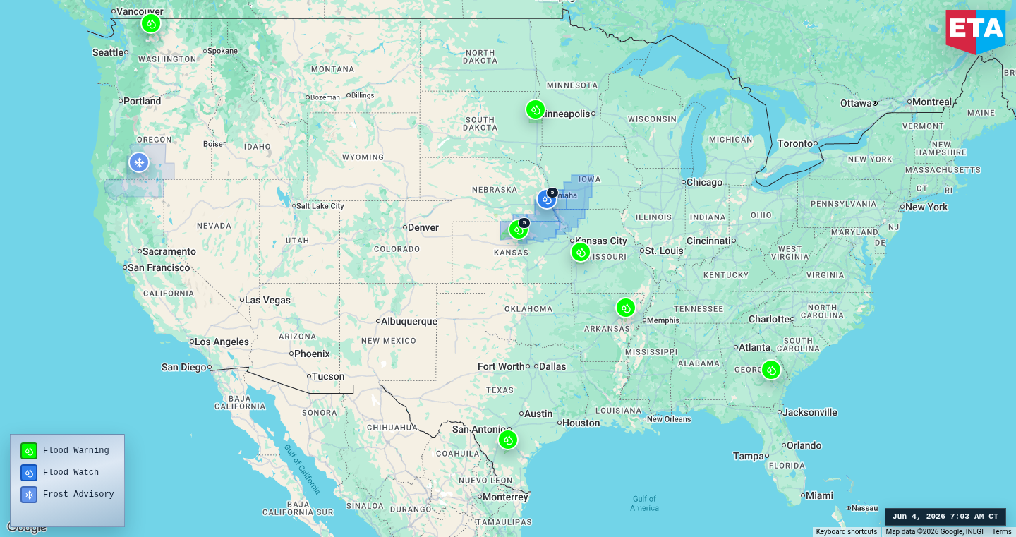 U.S. freight weather impact map
