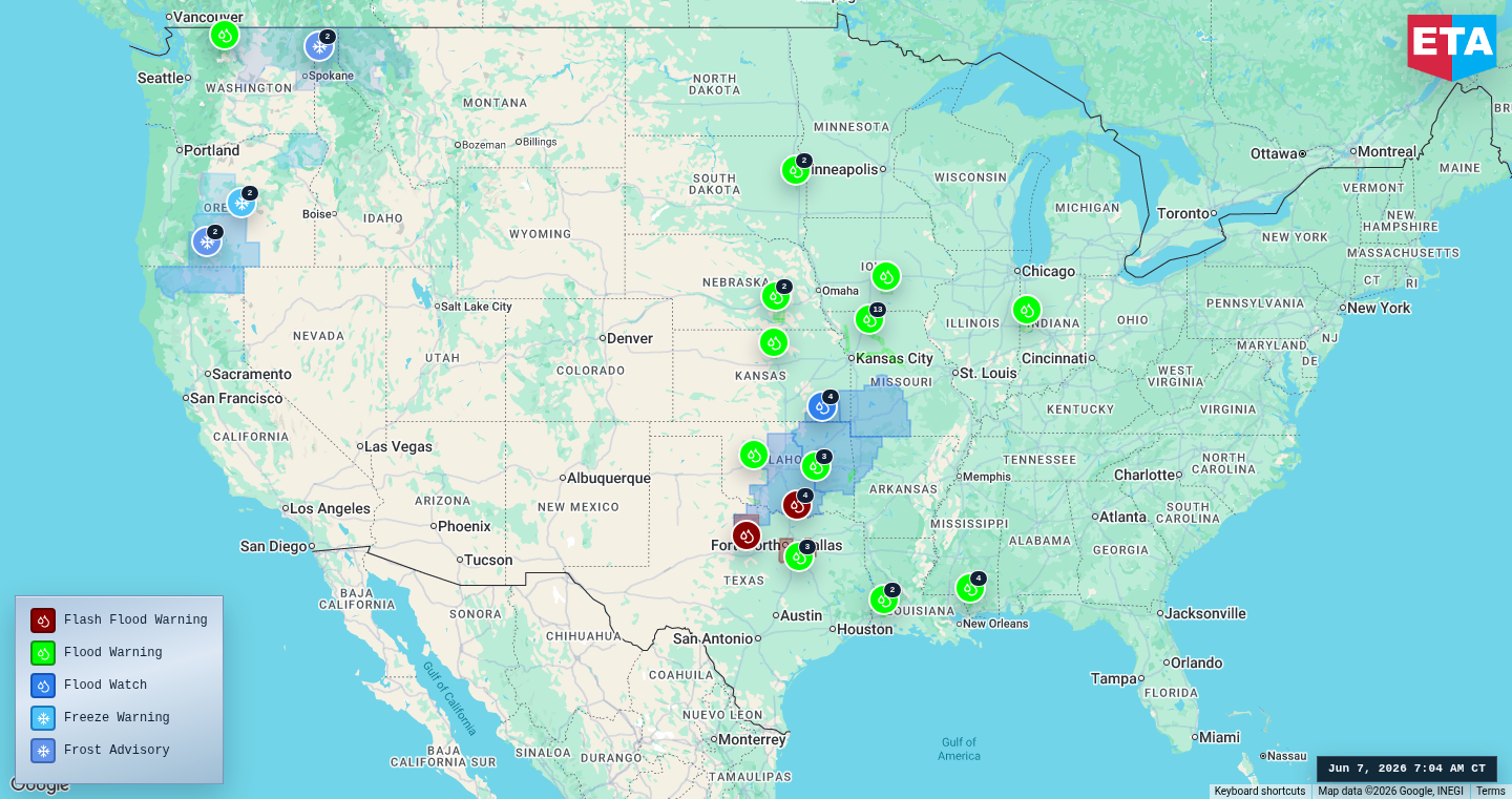 U.S. freight weather impact map