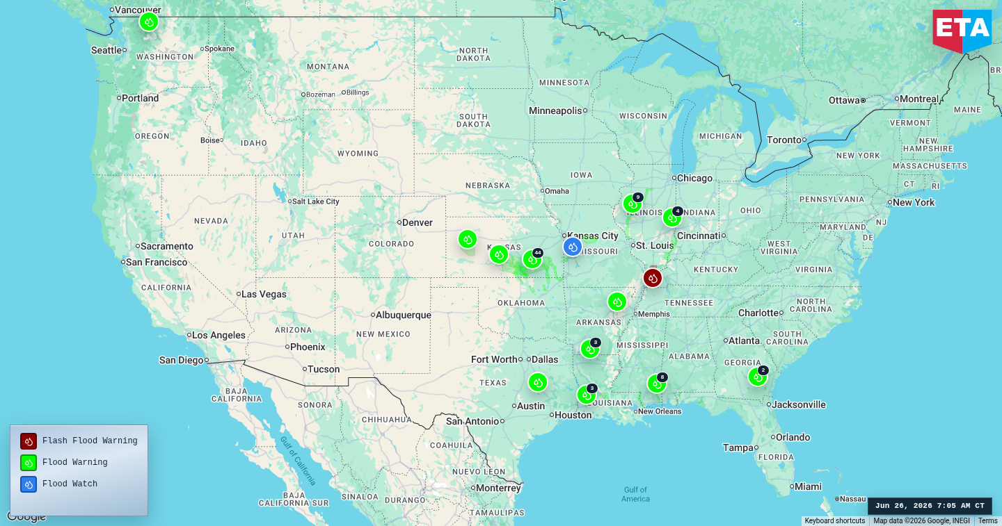 U.S. freight weather impact map