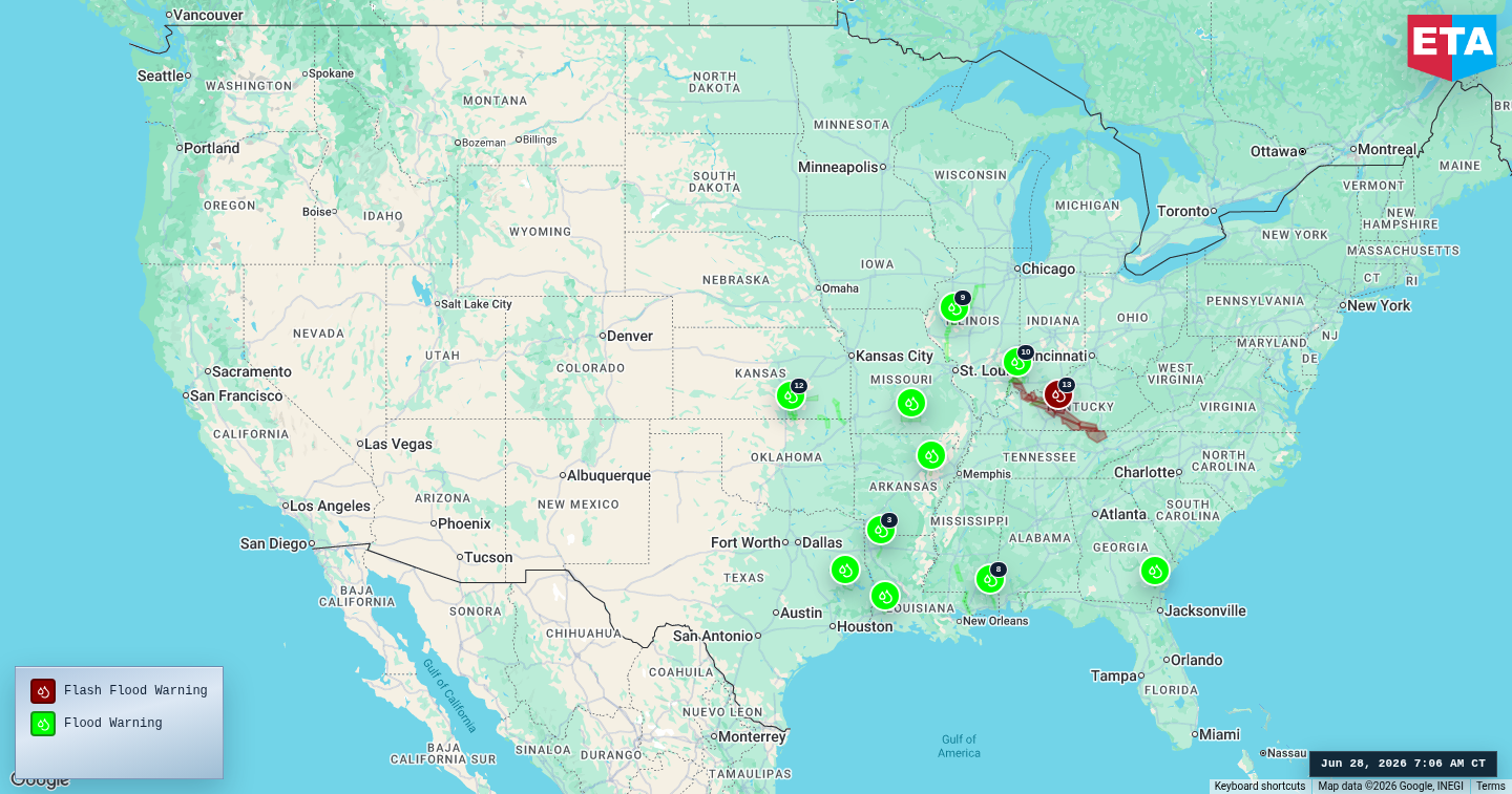 U.S. freight weather impact map