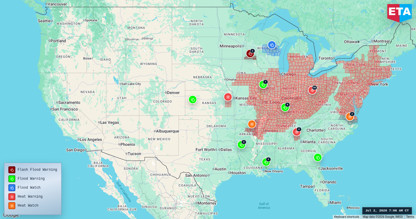 U.S. freight weather impact map