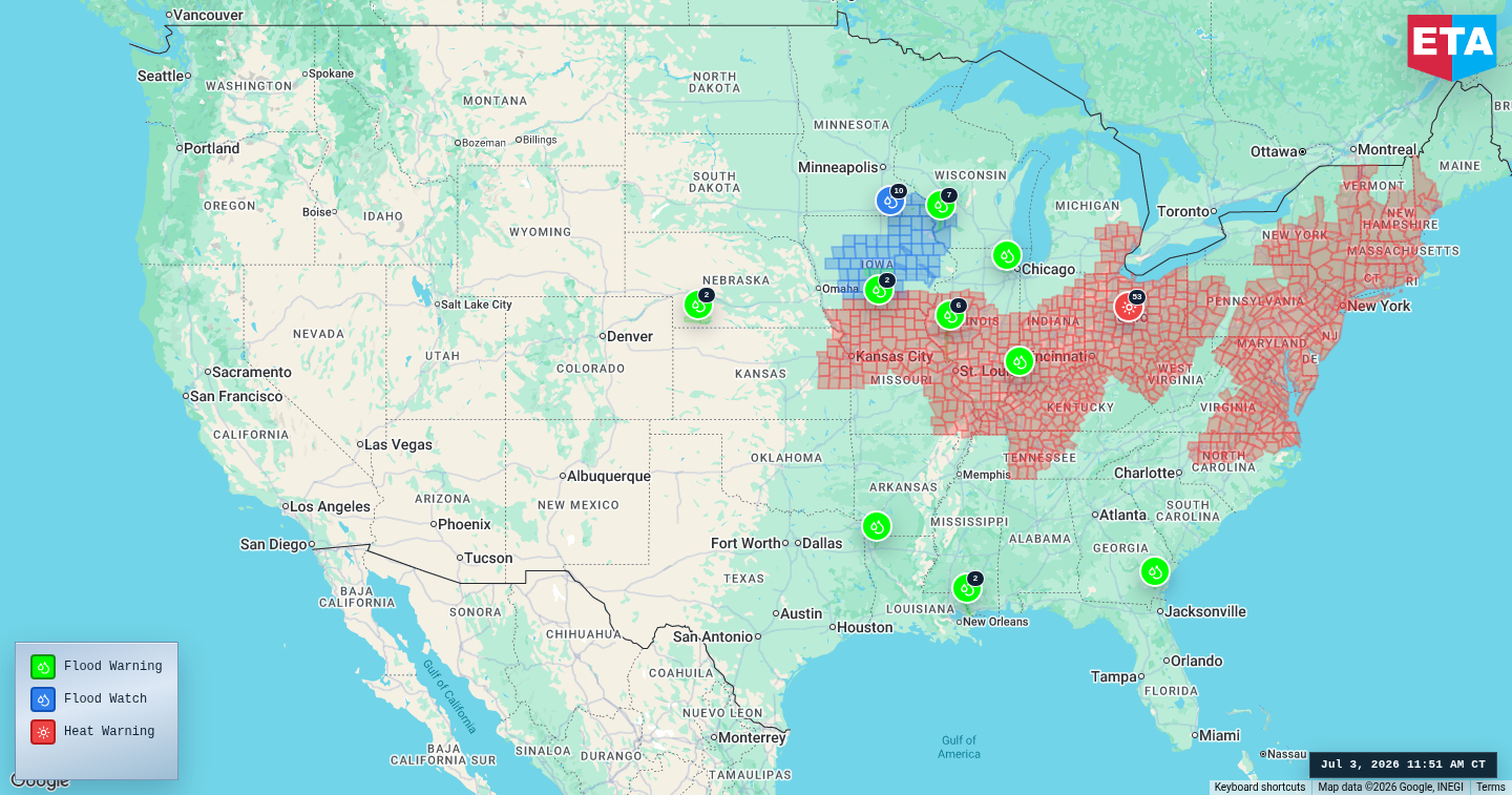 U.S. freight weather impact map