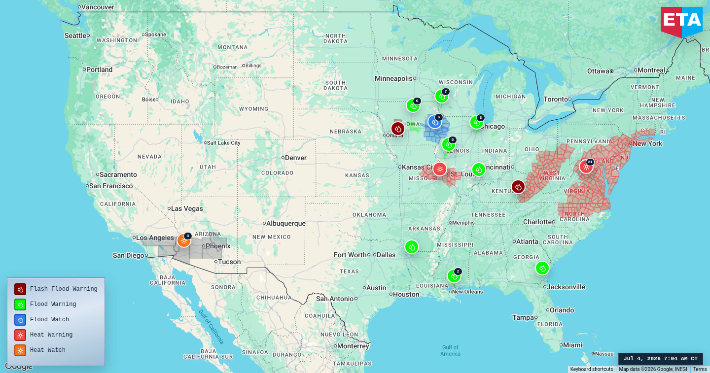 U.S. freight weather impact map
