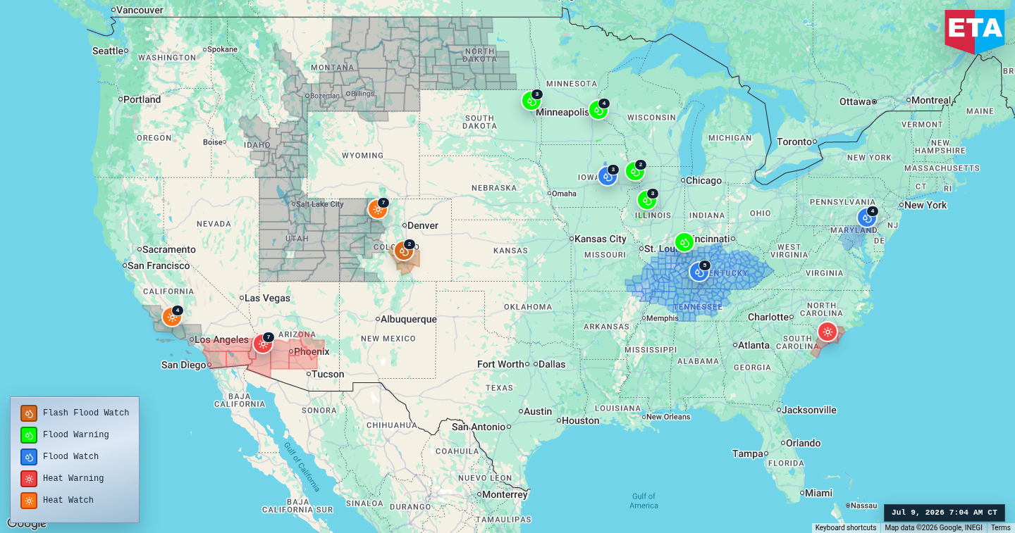 U.S. freight weather impact map