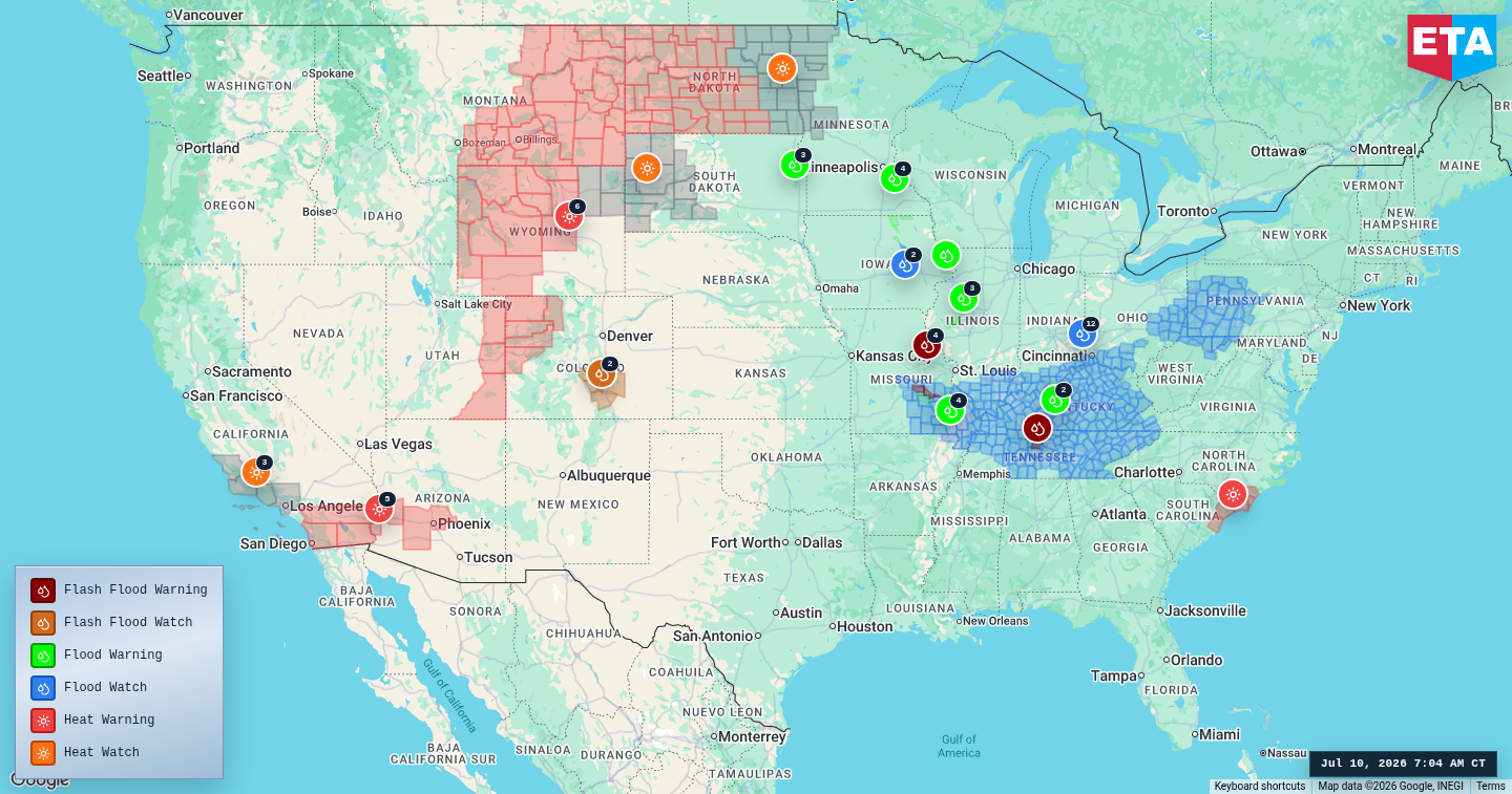 U.S. freight weather impact map