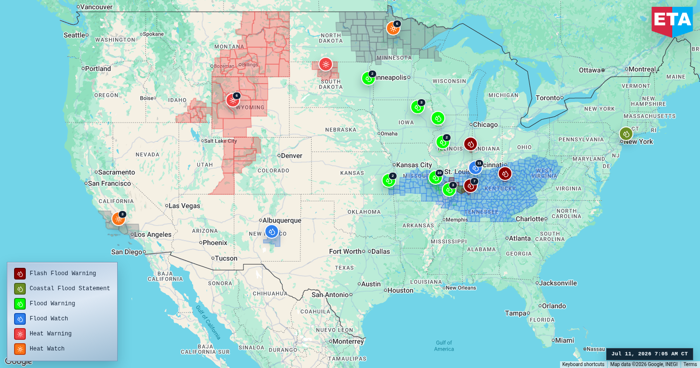 U.S. freight weather impact map