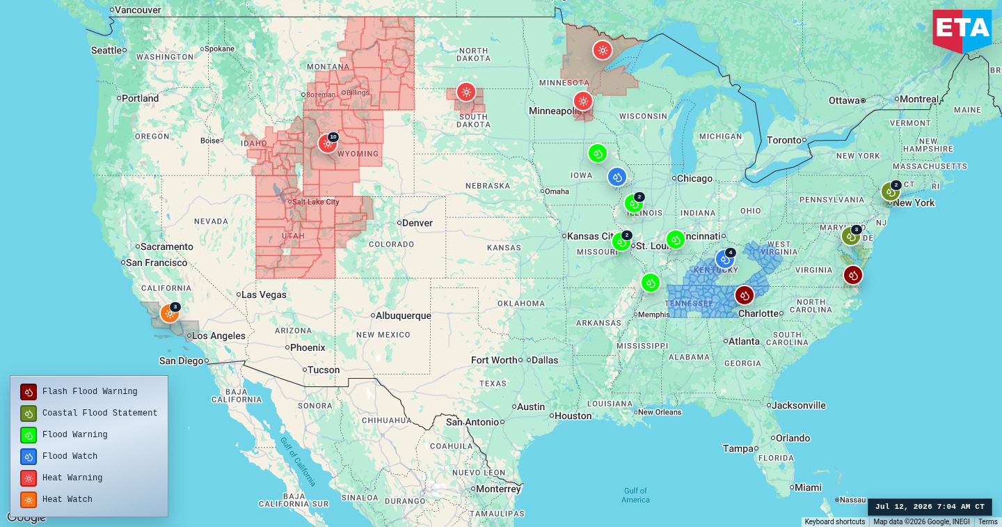 U.S. freight weather impact map