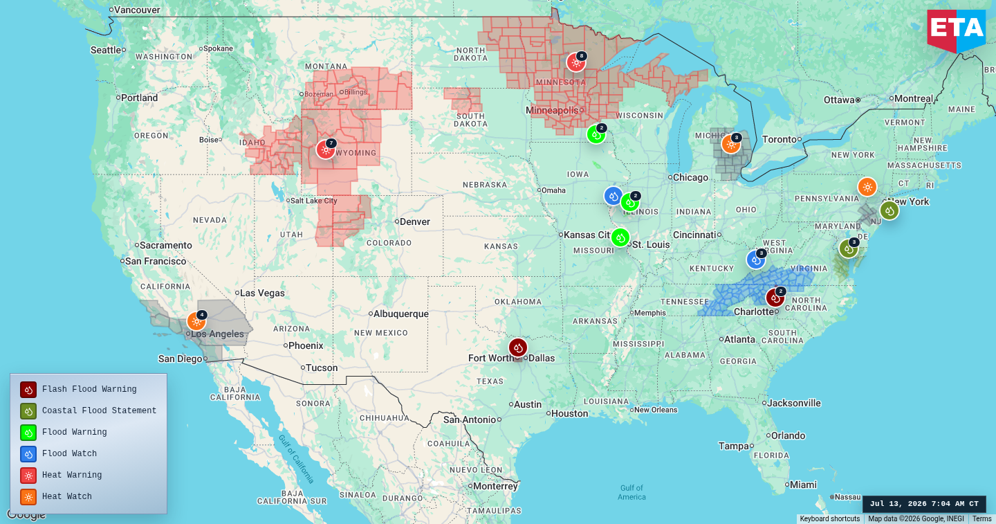 U.S. freight weather impact map