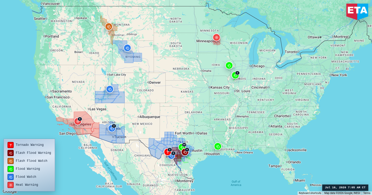 U.S. freight weather impact map