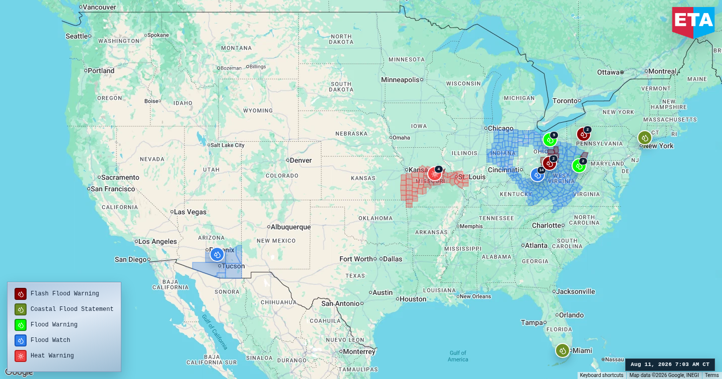 U.S. freight weather impact map