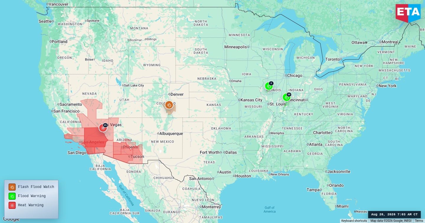 U.S. freight weather impact map