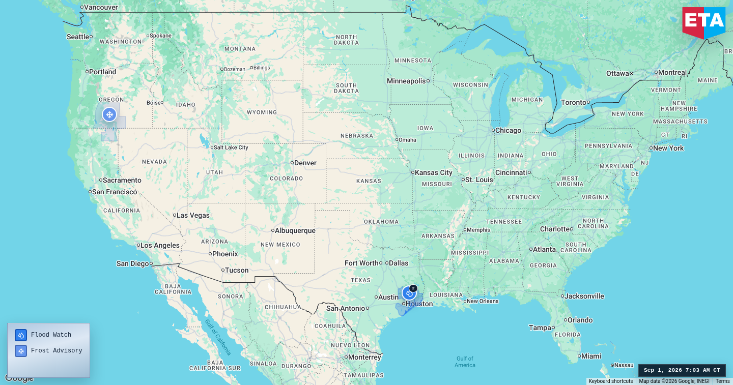 U.S. freight weather impact map