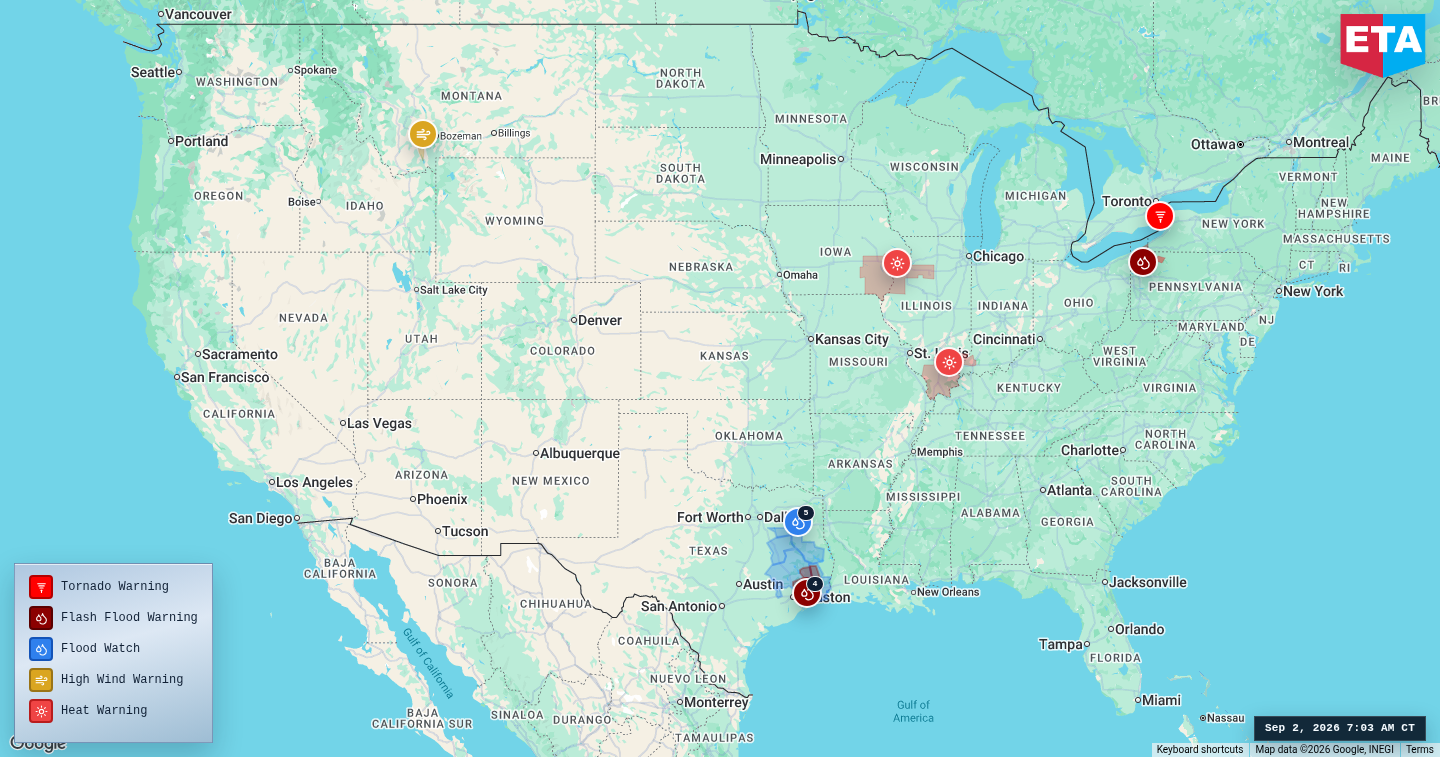 U.S. freight weather impact map