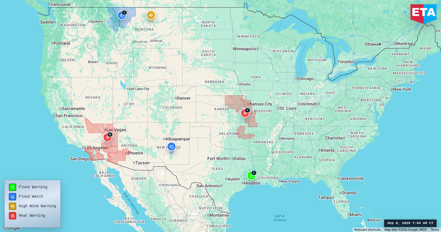 U.S. freight weather impact map