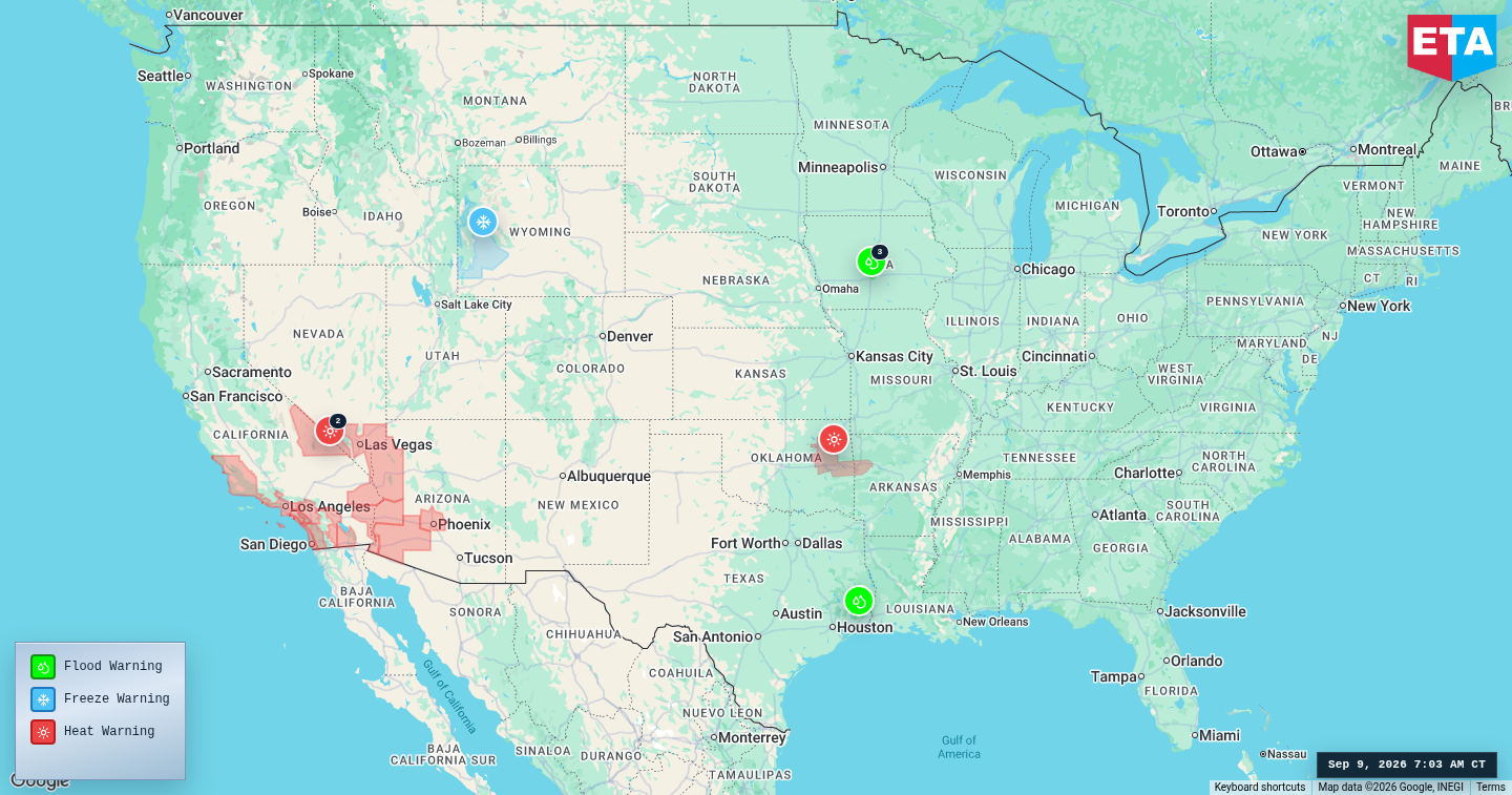 U.S. freight weather impact map