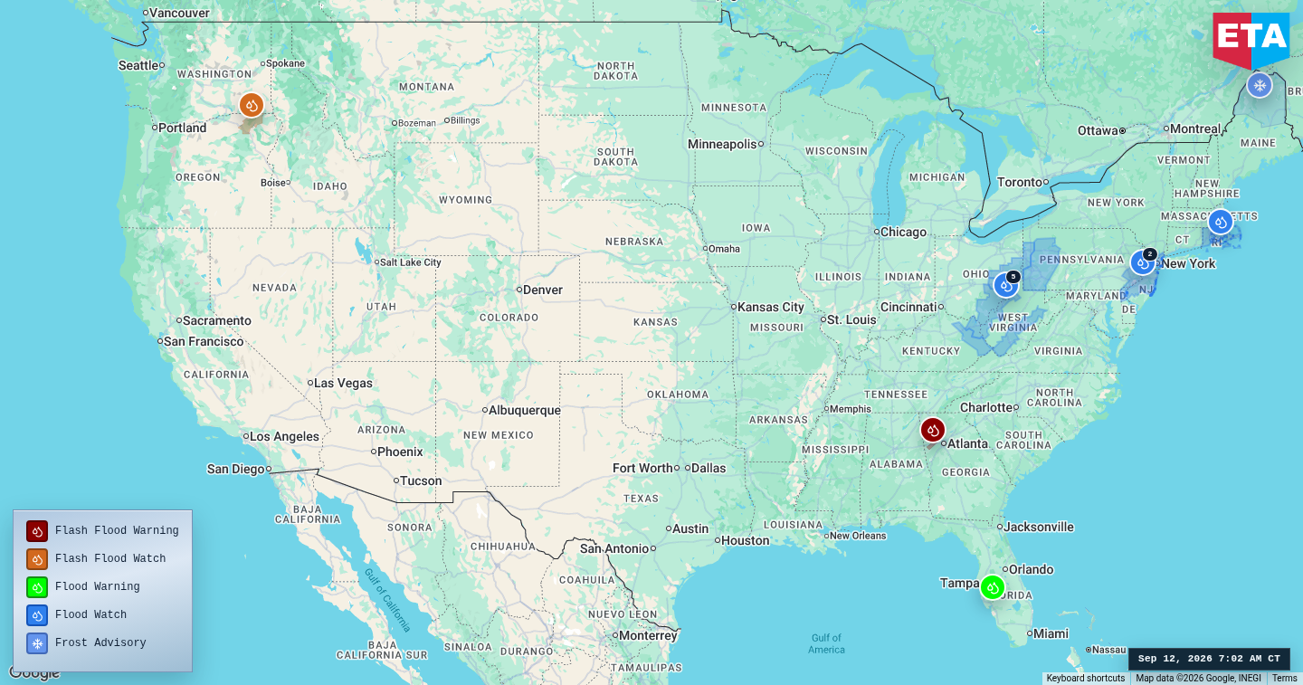 U.S. freight weather impact map