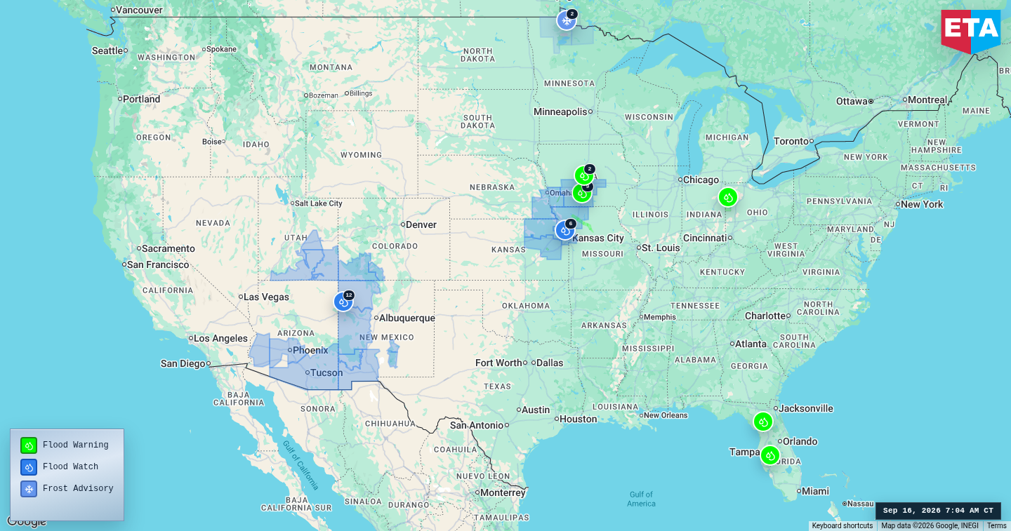 U.S. freight weather impact map