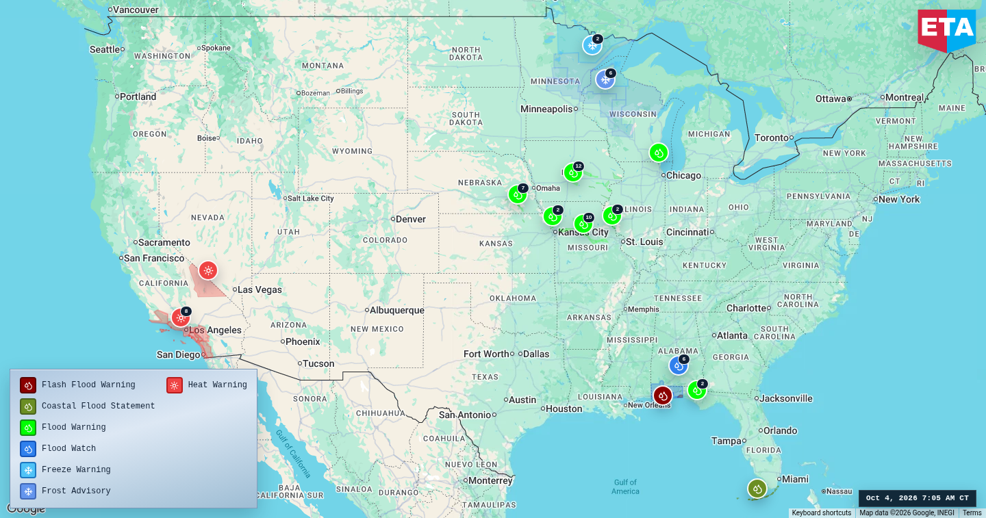 U.S. freight weather impact map