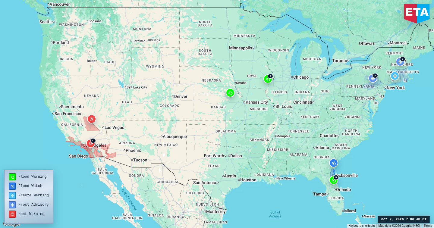U.S. freight weather impact map