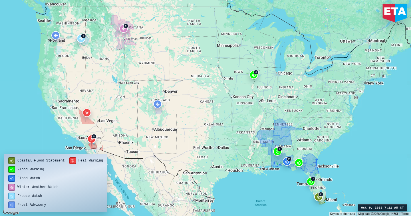 U.S. freight weather impact map