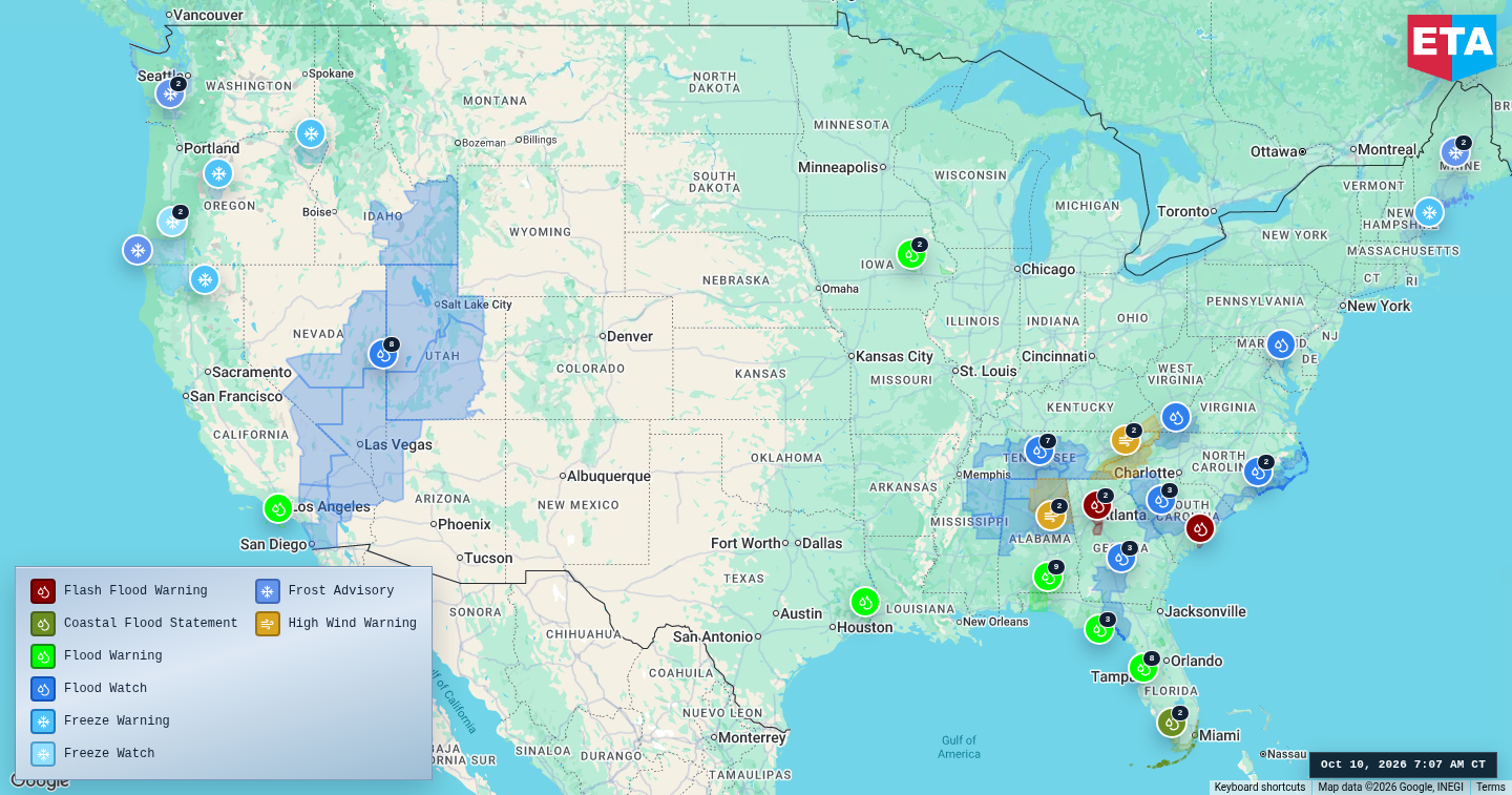 U.S. freight weather impact map