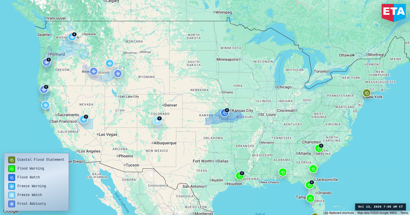 U.S. freight weather impact map
