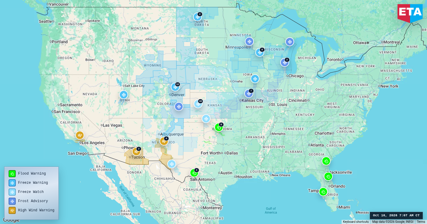 U.S. freight weather impact map