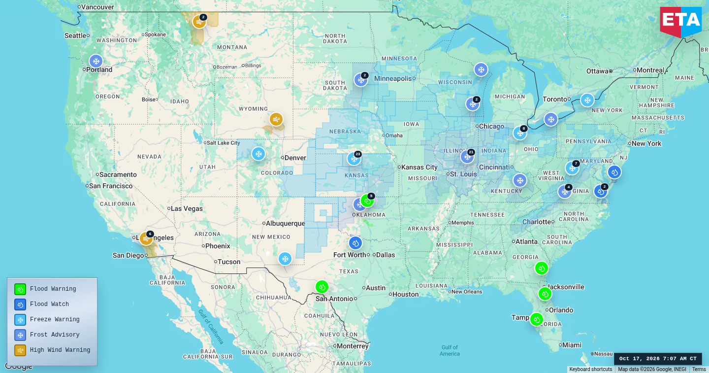 U.S. freight weather impact map