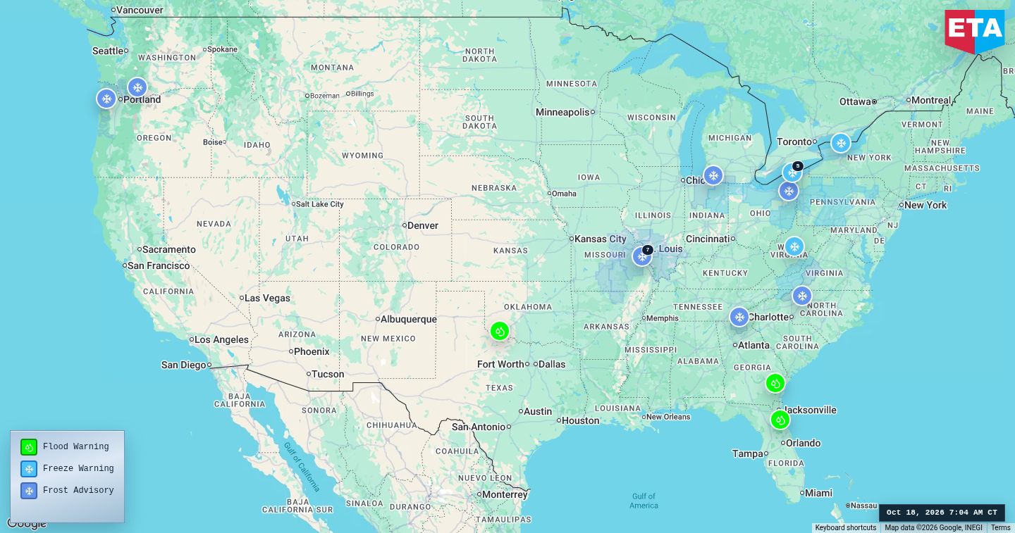 U.S. freight weather impact map