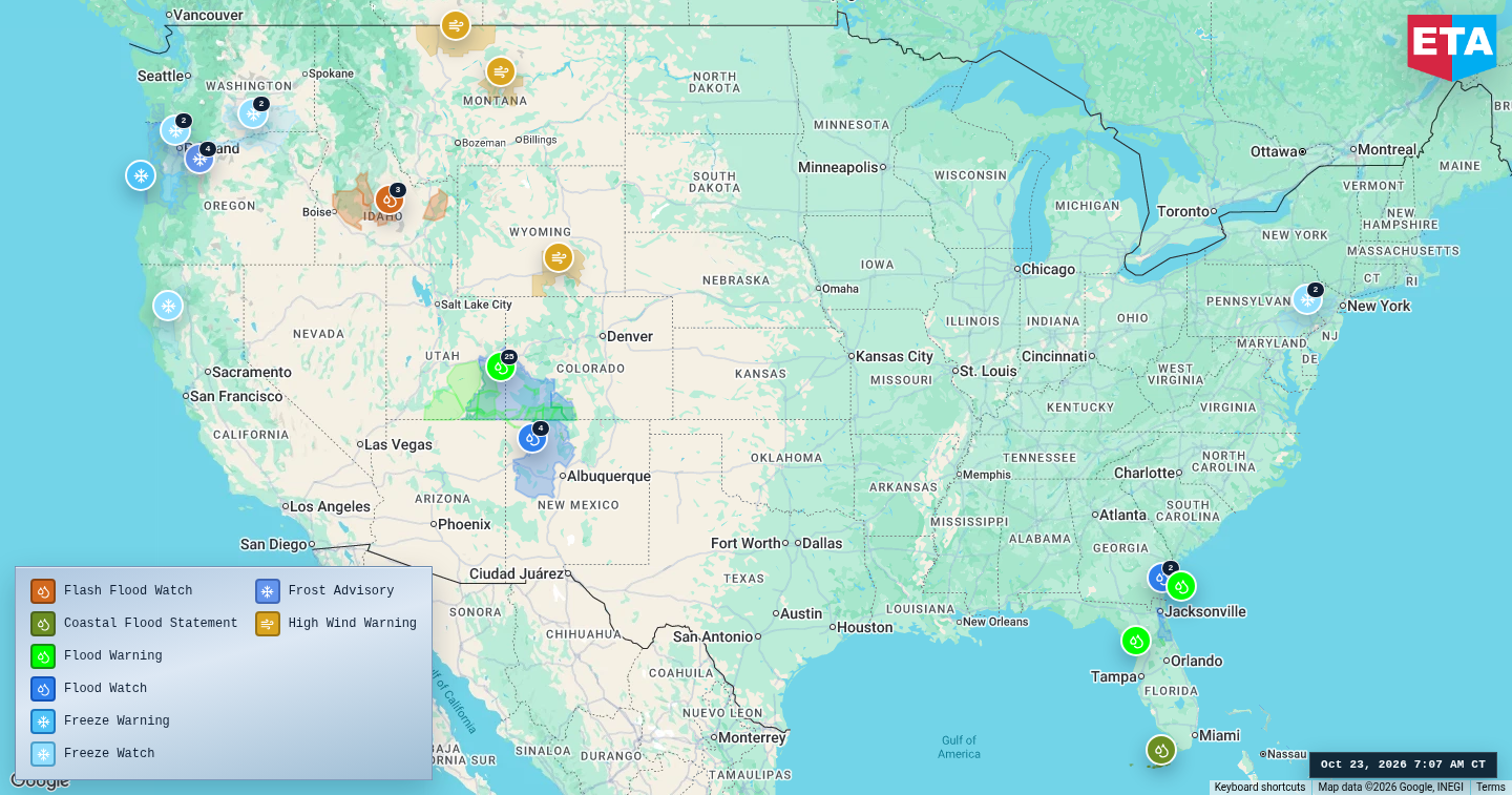 U.S. freight weather impact map