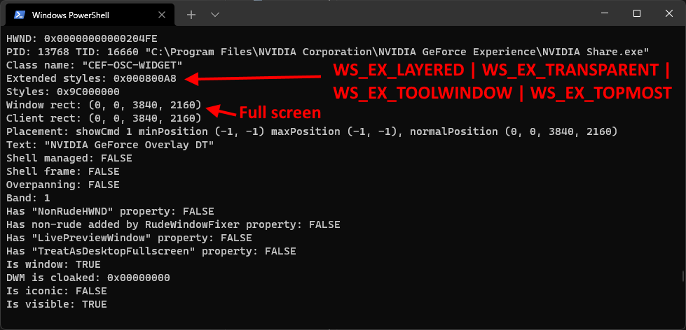 GeForce experience overlay DT window properties