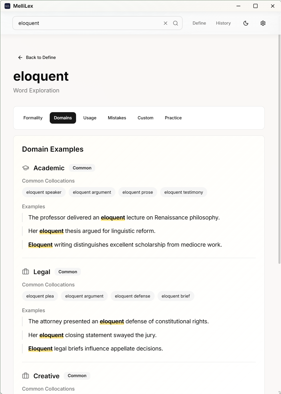 Domain examples in Explore mode