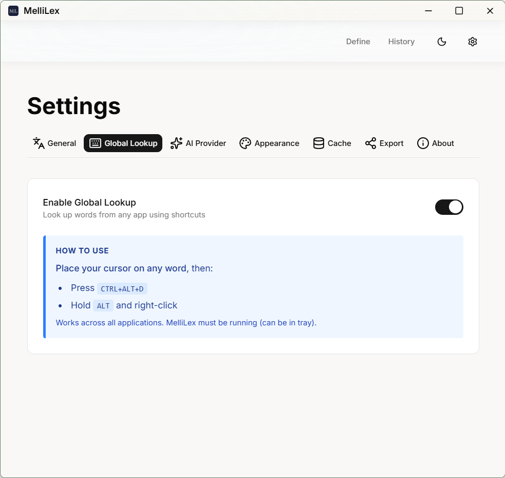 Global lookup settings
