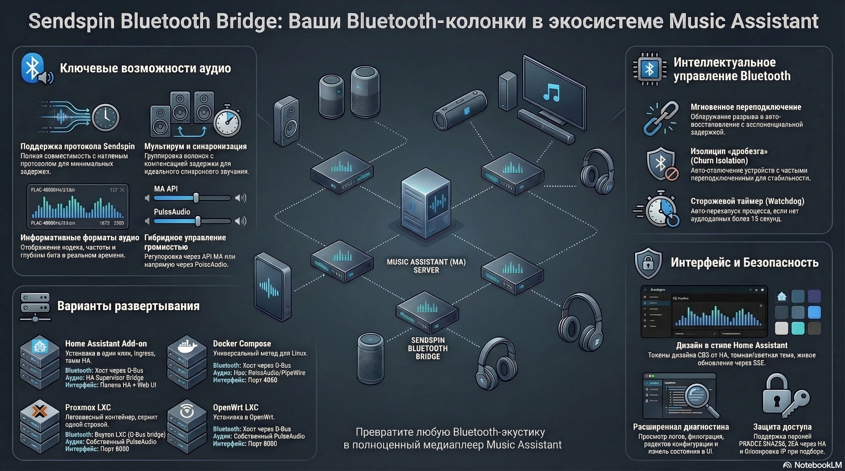 ΠΠ½ΡΠΎΠ³ΡΠ°ΡΠΈΠΊΠ° Sendspin Bluetooth Bridge β Π²ΠΎΠ·ΠΌΠΎΠΆΠ½ΠΎΡΡΠΈ, Π°ΡΡ
ΠΈΡΠ΅ΠΊΡΡΡΠ° ΠΈ Π²Π°ΡΠΈΠ°Π½ΡΡ ΡΠ°Π·Π²ΡΡΡΡΠ²Π°Π½ΠΈΡ