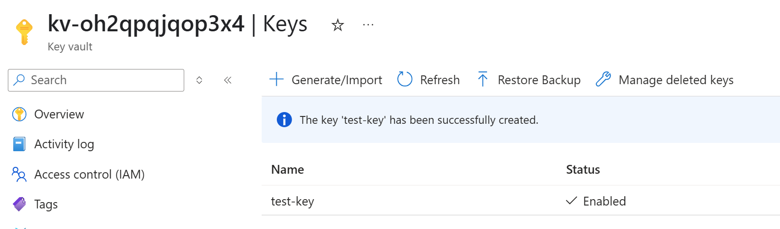 test for keyvault
