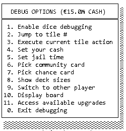 Debug menu