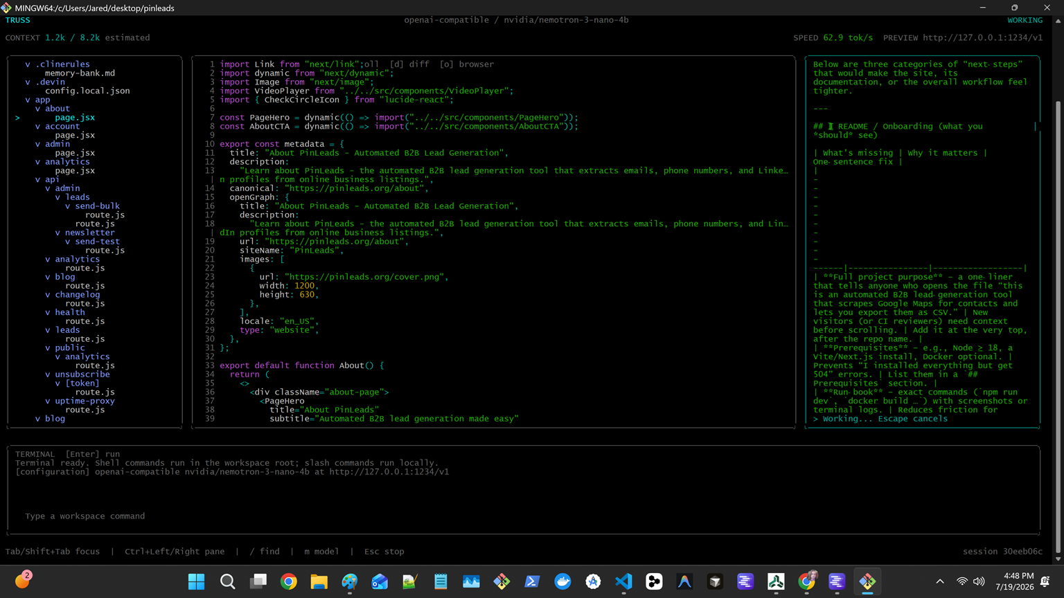 Truss Terminal UI with files, editor, agent, and terminal panes