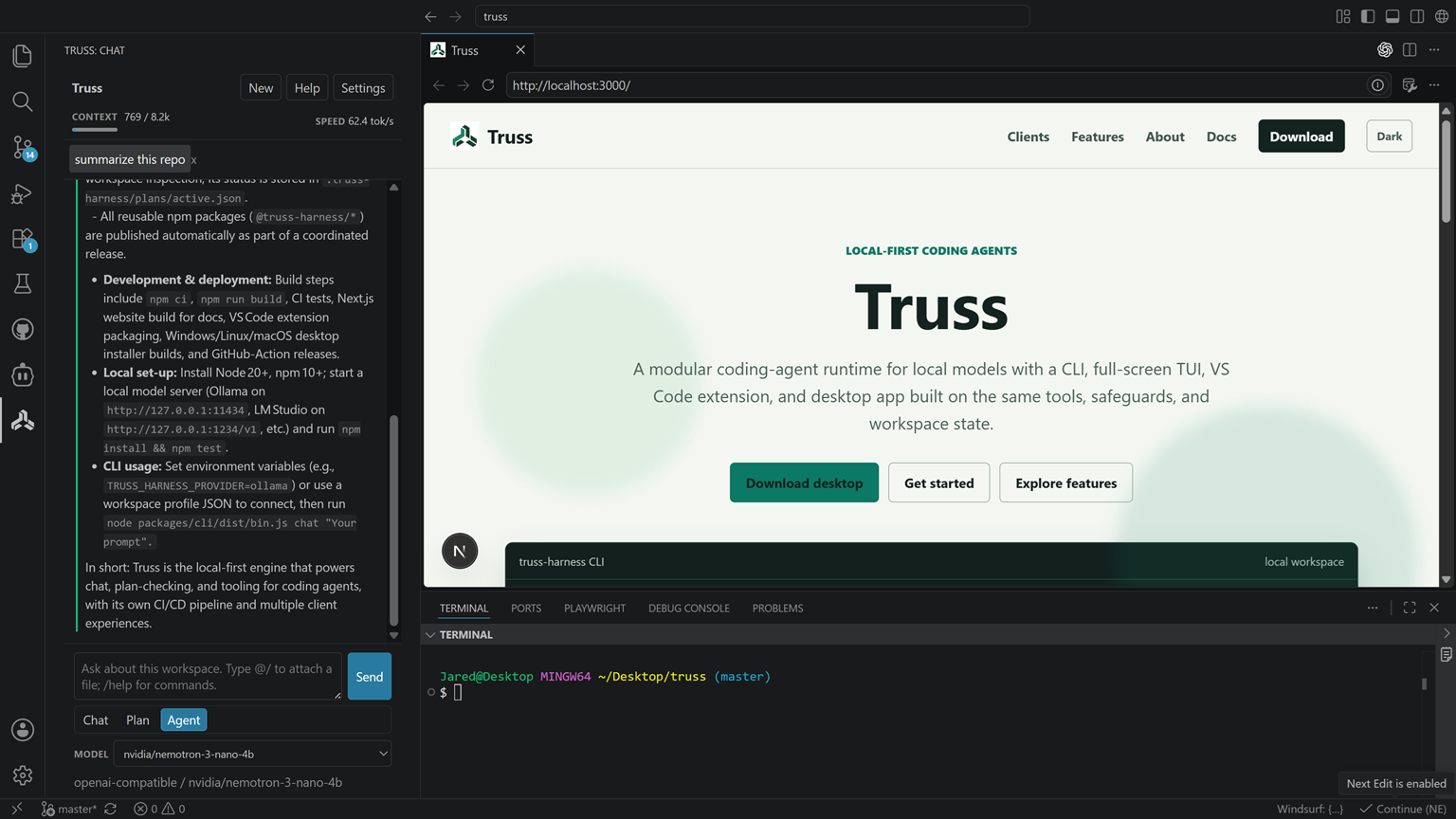 Truss running inside VS Code