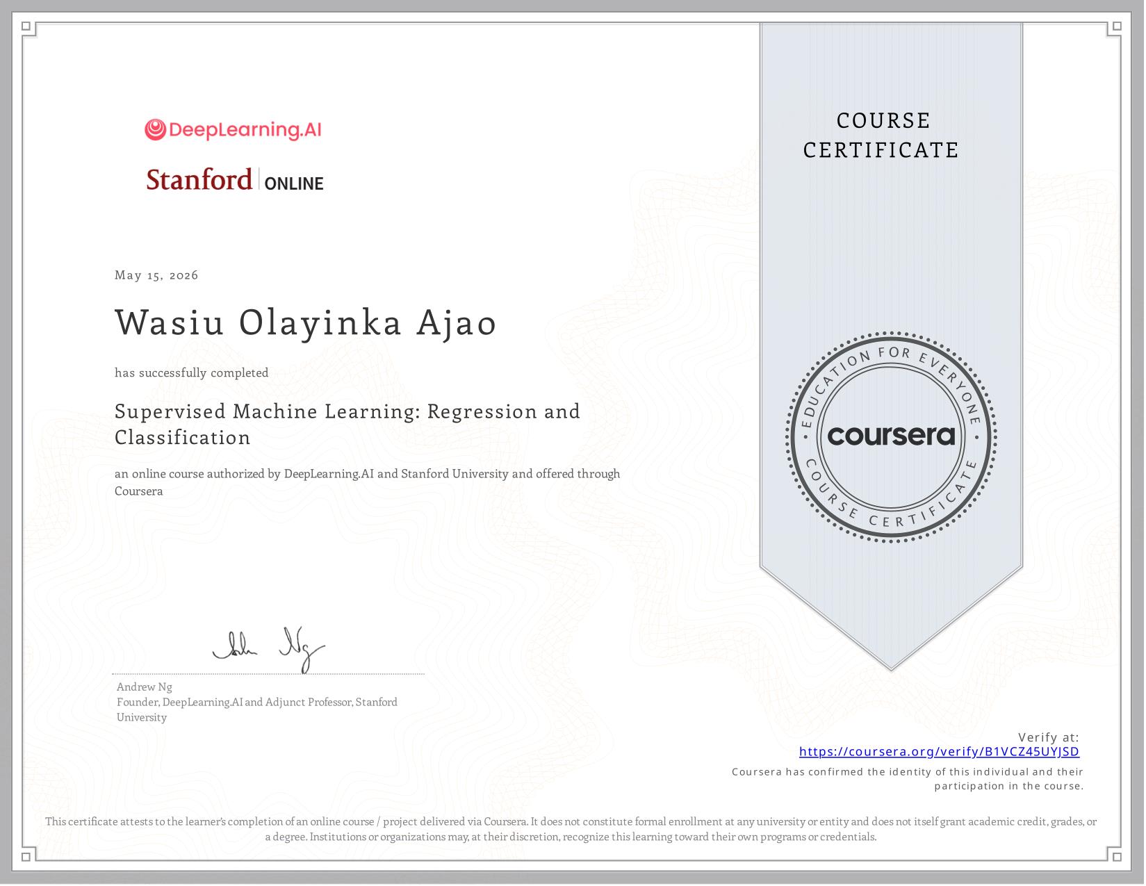 Supervised Machine Learning - Certificate.jpeg