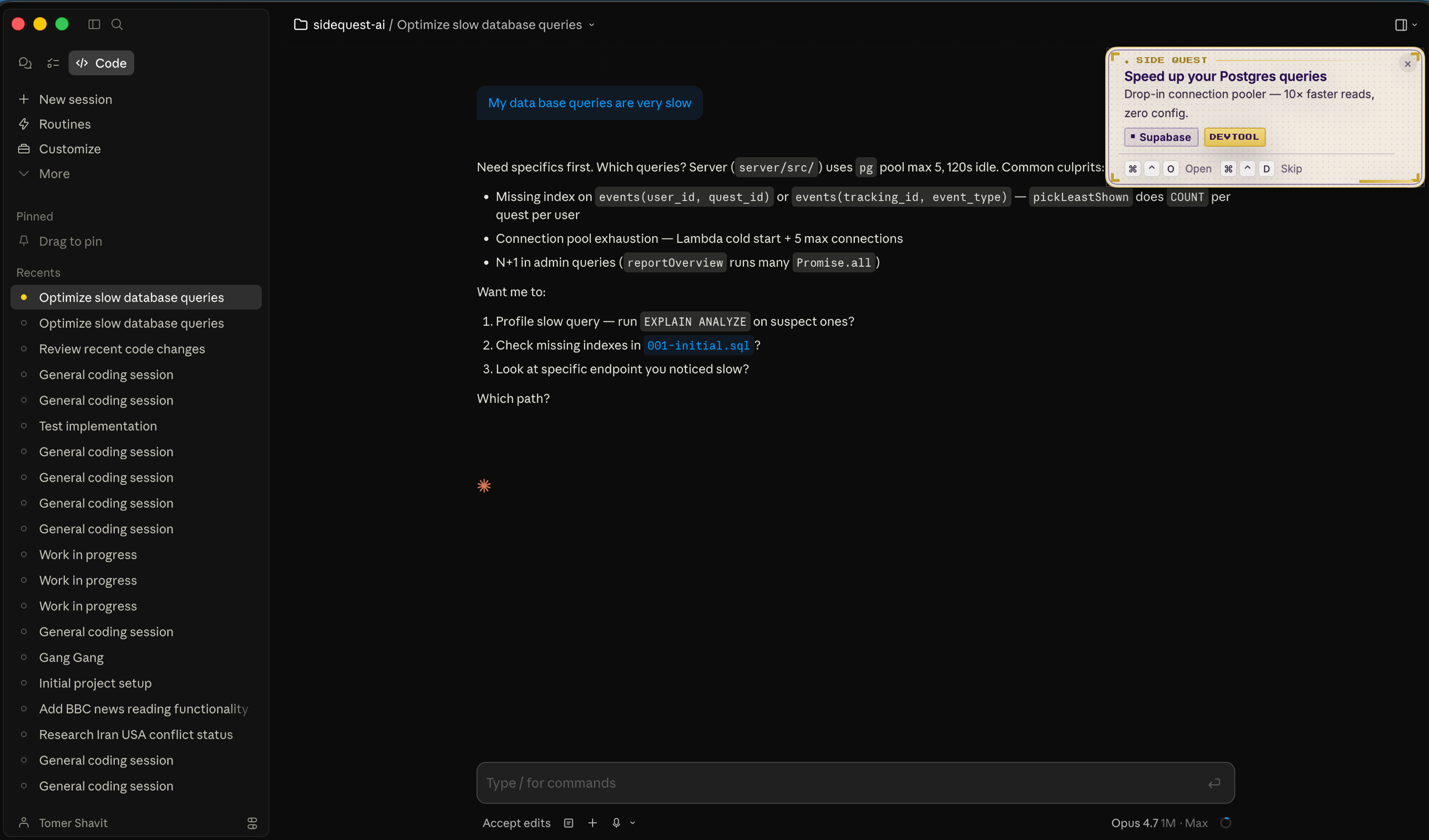 SideQuest quest card firing in Claude Code Desktop