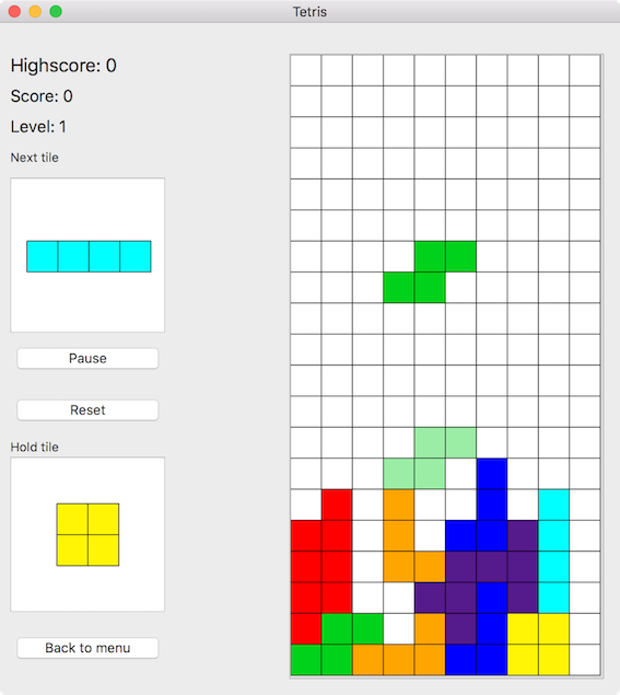 Graphical user interface of Tetris