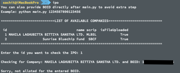 Preview or running ipo-result