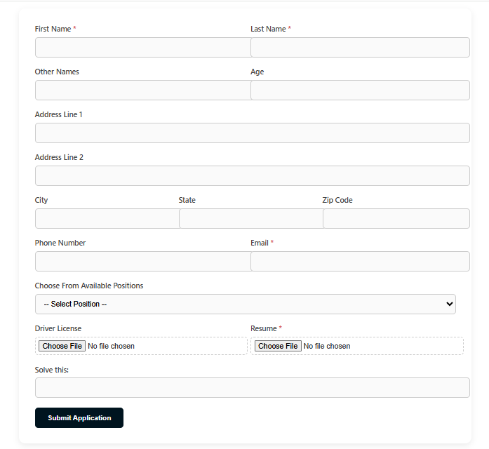 Candidate Application Form Preview