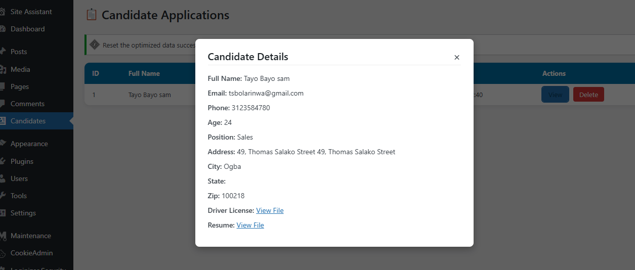 Message Dashboard Modal Overview