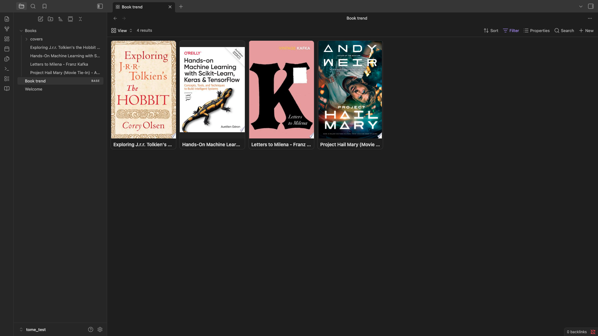 Cards view with book covers