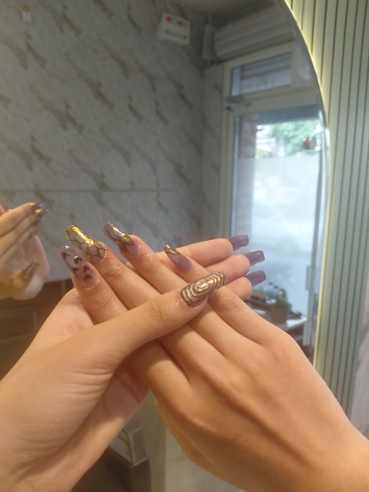 Premium salon custom nail art chrome design finish