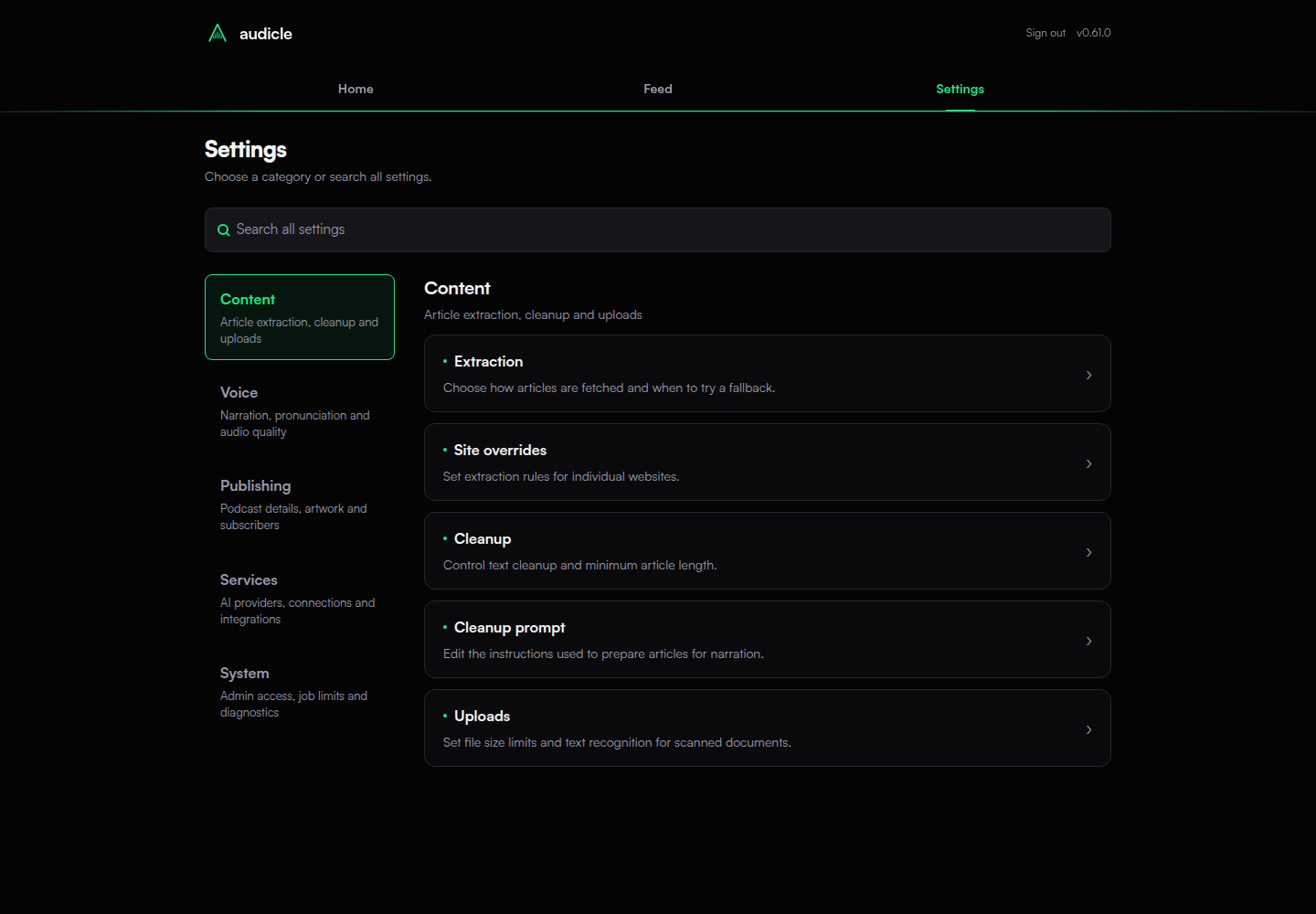 Settings, desktop