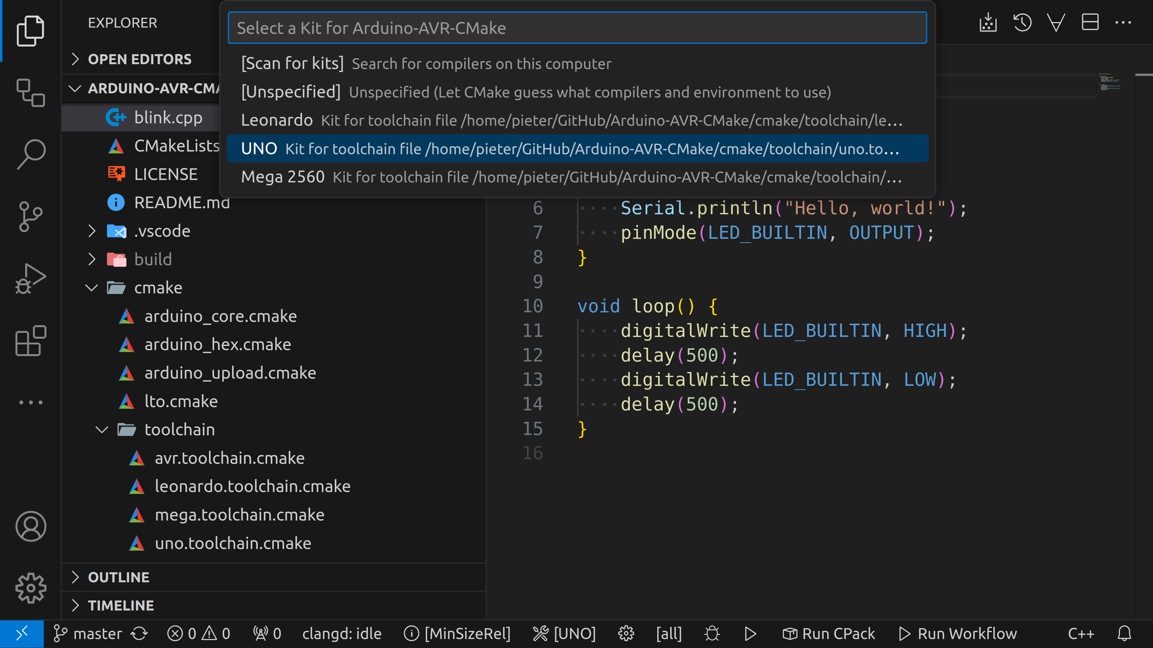 Selecting the Arduino board using CMake