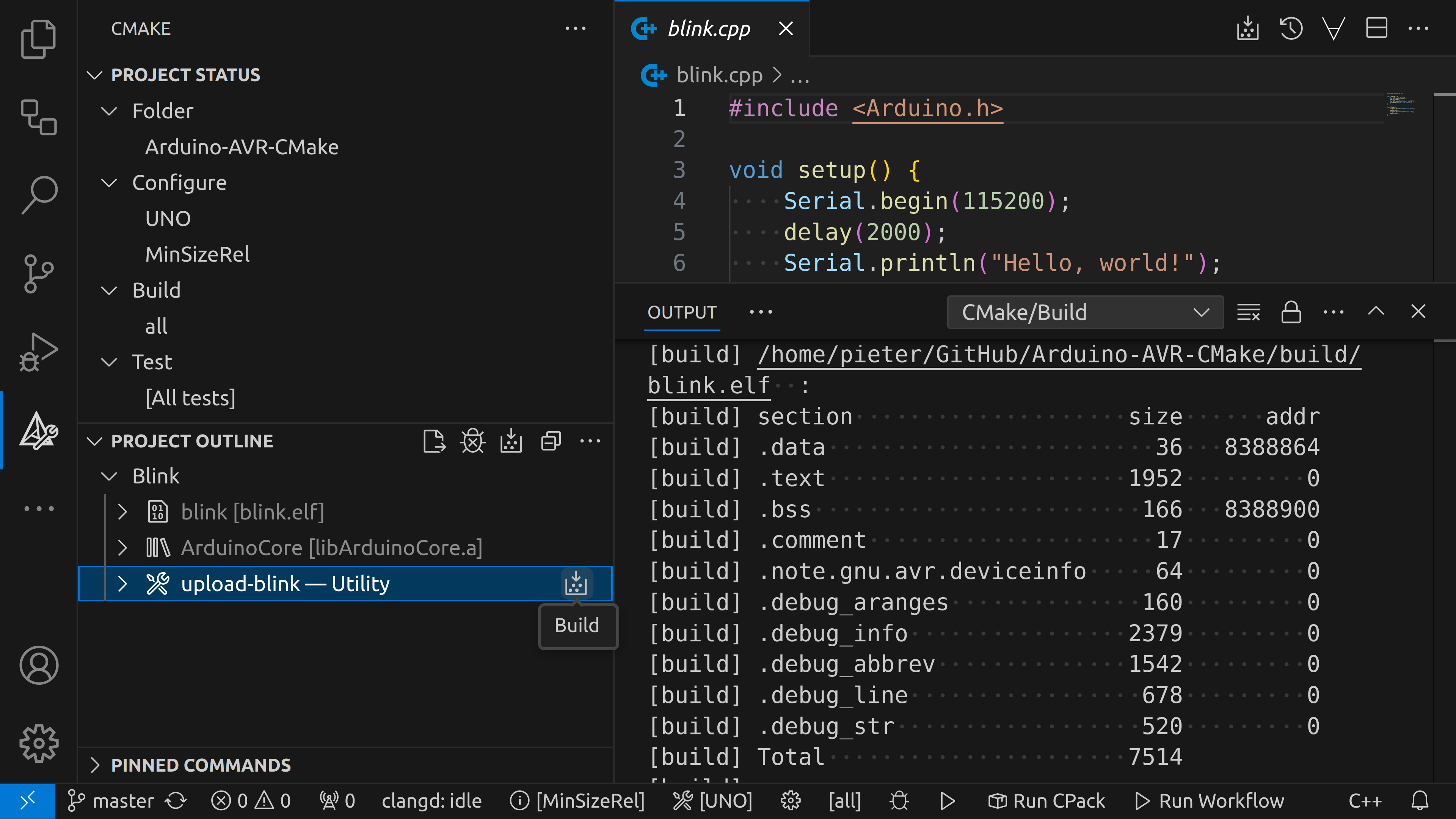 Uploading the Arduino board using CMake