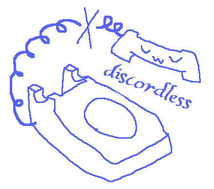 The "programmer art" logo for Discordless, depicting Discord's Clyde mascot as a corded phone with its cord cut.